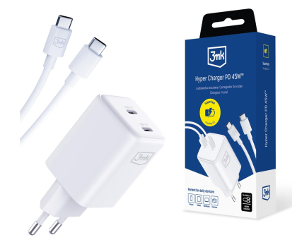Ładowarka i akumulator 3MK Hyper Charger PD 45W White + 2x USB-C-C Cables 5903108561969